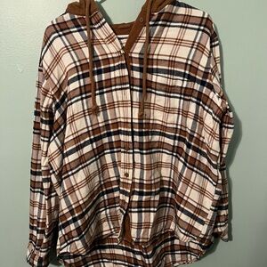 American Eagle Outfitters Brown Plaid Hooded Shirt